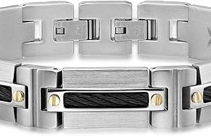 Metro Jewelry Thick Link Bracelet for Men in Stainless Steel with Black Ion Plating- 8.75 Inches Long 13 mm Wide Fold Over Clasp