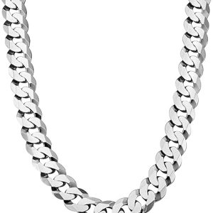 Miabella Solid 925 Sterling Silver Italian 12mm (1/2 Inch) Solid Diamond-Cut Cuban Link Curb Chain Necklace For Men, Made in Italy