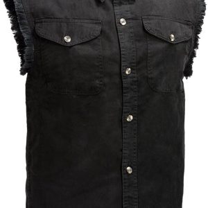 Milwaukee Leather DM1002 Men's Black Lightweight Denim Shirt with Frayed Cut Off Sleeveless