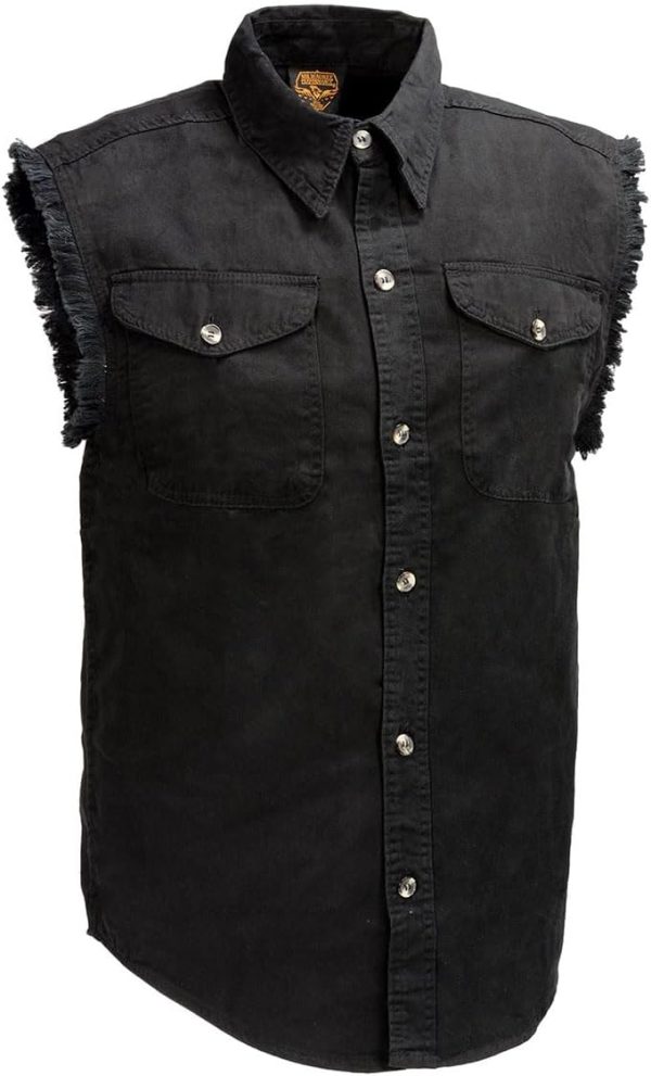 Milwaukee Leather DM1002 Men's Black Lightweight Denim Shirt with Frayed Cut Off Sleeveless