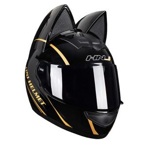 Motorcycle Cat Helmet - Black Gold / S