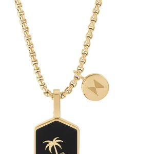 MVMT Men's Jewelry - Fashion Accessory - Ionic Plated Steel Men's Palm Tree Pendant Necklace - Gold Plated/Black