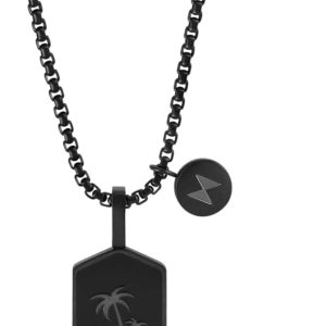 MVMT Men's Jewelry - Fashion Accessory - Ionic Plated Steel Men's Palm Tree Pendant Necklace - Black/Silver