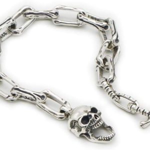 Real 925 Sterling Silver Bracelet Link Skull Bone Clasp Long Loop