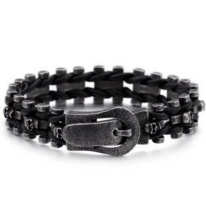 Skull Braided Leather Bracelet