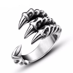 Stainless Steel Dragon Claw Biker Ring