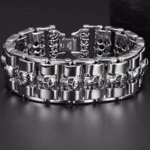 Stainless Steel Fashion Wide Skull Bracelet, 8.3 x 0.9 in