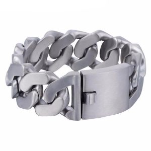 Stainless Steel Heavy Thick Chain Bracelet, Width 1 in, Thickness 0.2 in, Silver