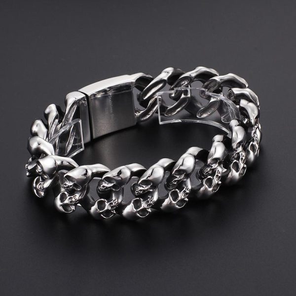 Stainless Steel Men's Punk Skull Bracelet, Silver