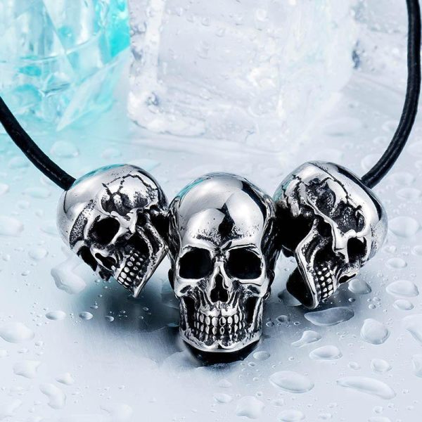 Stainless Steel Rock Punk 3 Skulls Pendant Necklace