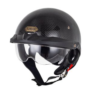 Sturgis Style Half Helmet with Retractable UV Lens - Carbon Fiber - Carbon Fiber / S