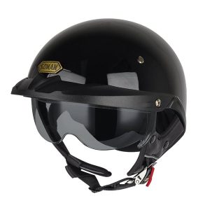 Sturgis Style Half Helmet with Retractable UV Lens - Gloss Black - Gloss Black / S