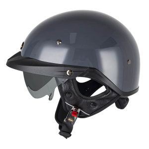 Sturgis Style Half Helmet with Retractable UV Lens - Gray - Gray / S