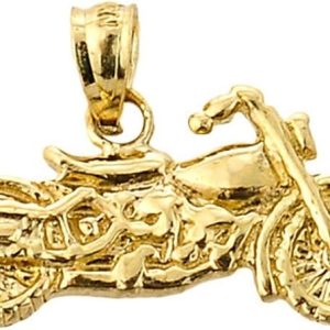 Trendy Necklaces Polished Charmed 10k Yellow Gold Textured Motorcycle Charm Pendant