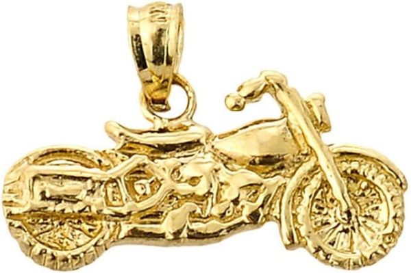 Trendy Necklaces Polished Charmed 10k Yellow Gold Textured Motorcycle Charm Pendant