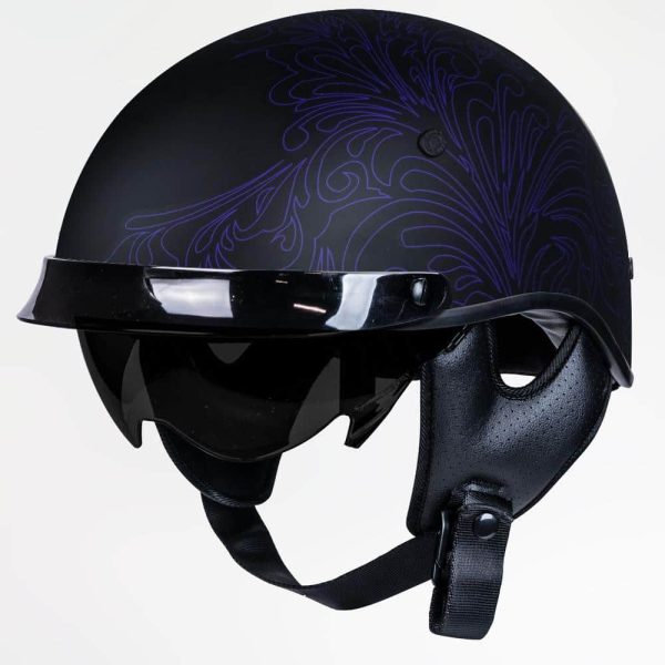 Voss 707Frp Purple Paisley Half Helmet With Peak