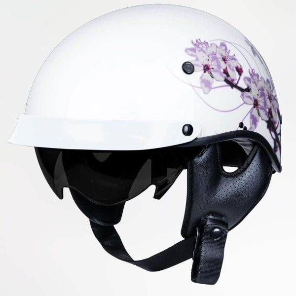 Voss 707Frp White Pink Sakura Half Helmet With Peak