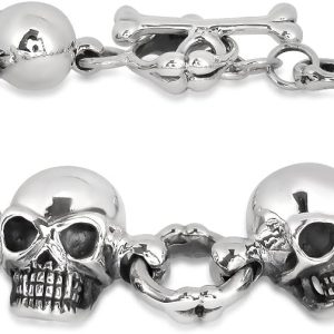 WithLoveSilver 925 Sterling Silver Biker Gothic Skull Head Bone Bracelet, 8 Inches